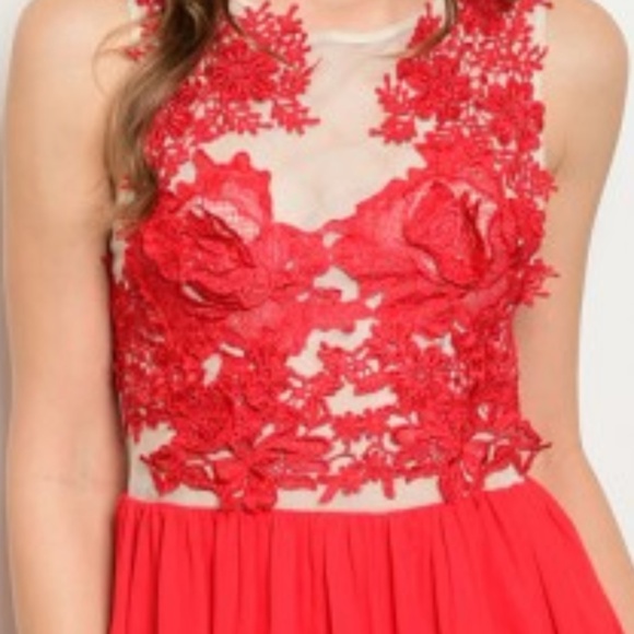 Ladies Fashion Womens Red Embroidered Dress - Picture 3 of 4